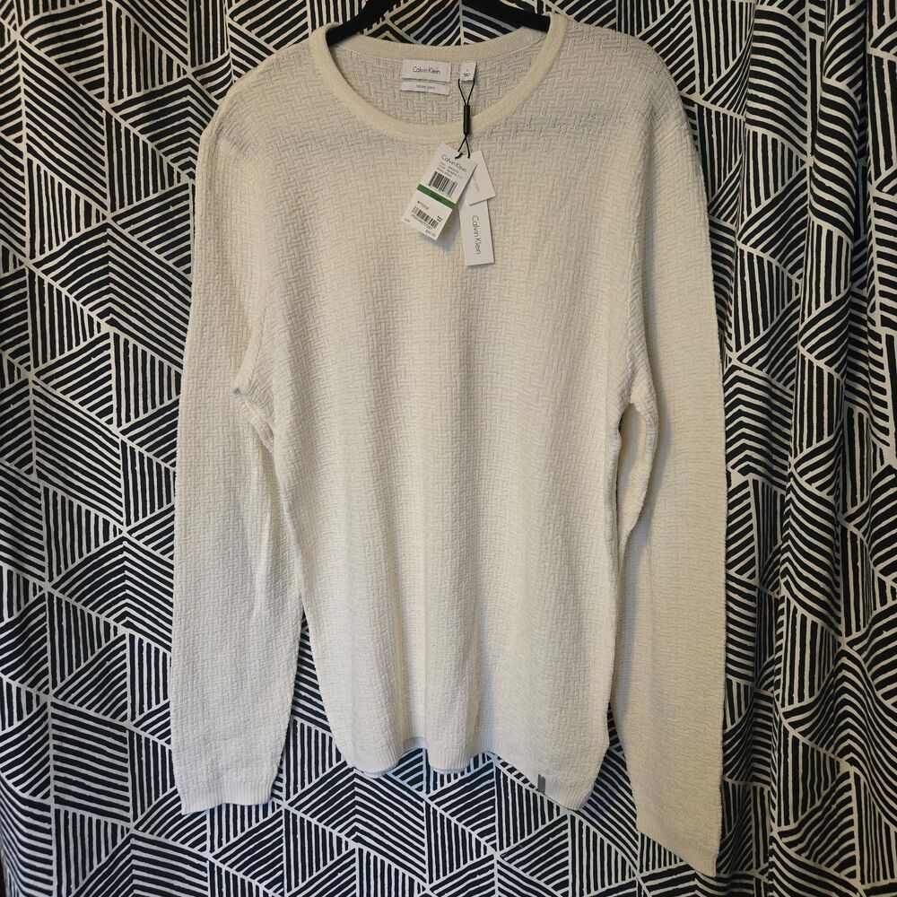 NWT Calvin Klein Italian Merino Wool Woven Knit Light Dressy Men's Sweater L